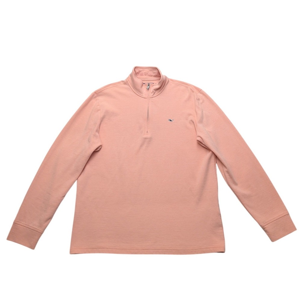 Vineyard Vines Quarter Zip Pullover Mens Large Pink Coral Cotton Blend Pique